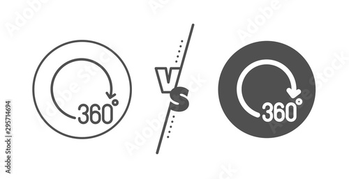 VR simulation sign. Versus concept. 360 degrees line icon. Panoramic view symbol. Line vs classic 360 degrees icon. Vector