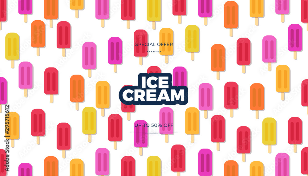 Ice cream vector banner illustration, modern style pattern template for web or print commercial design Ice cream vector banner illustration, modern style pattern template for web or print commercial design