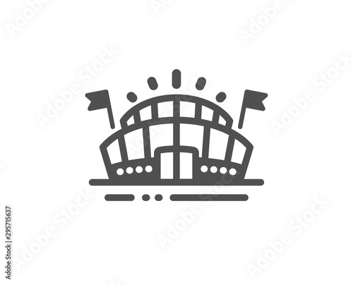 Stadium with flags sign. Sports arena icon. Sport complex symbol. Classic flat style. Simple sports arena icon. Vector