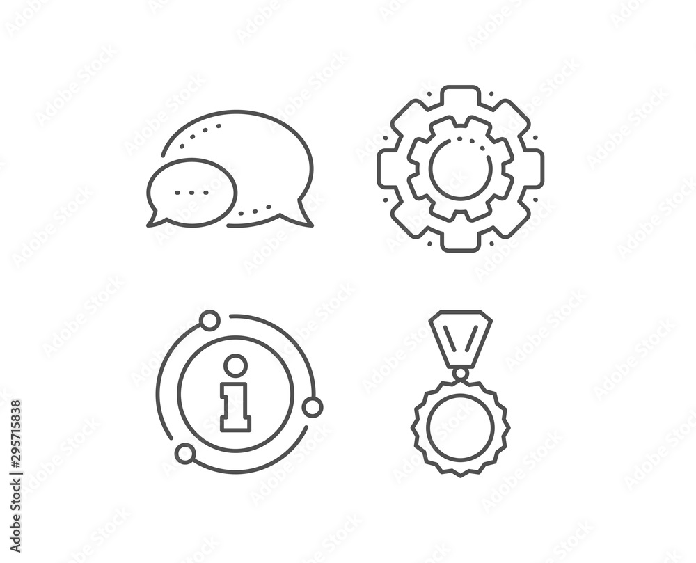 Award Medal line icon. Chat bubble, info sign elements. Winner achievement symbol. Glory or Honor sign. Linear medal outline icon. Information bubble. Vector Award Medal line icon. Chat bubble, info sign elements. Winner achievement symbol. Glory or Honor sign. Linear medal outline icon. Information bubble. Vector