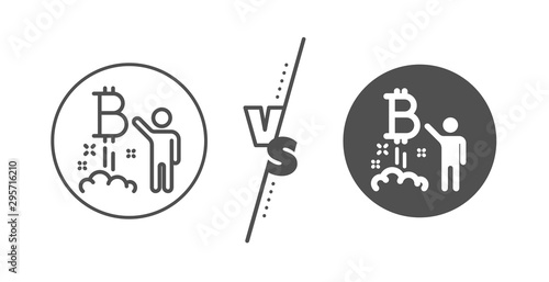 Cryptocurrency startup sign. Versus concept. Bitcoin line icon. Crypto project symbol. Line vs classic bitcoin project icon. Vector