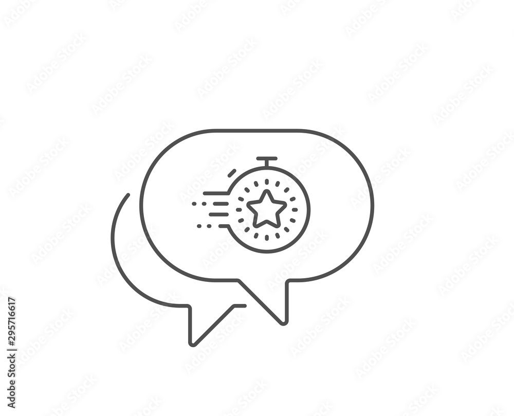 Timer line icon. Chat bubble design. Time management sign. Stopwatch with star symbol. Outline concept. Thin line timer icon. Vector Timer line icon. Chat bubble design. Time management sign. Stopwatch with star symbol. Outline concept. Thin line timer icon. Vector
