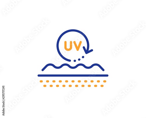 Skin care sign. Uv protection cream line icon. Cosmetic lotion symbol. Colorful outline concept. Blue and orange thin line uv protection icon. Vector