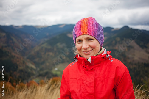 Hiker woman in moumtains in autumn © Maygutyak