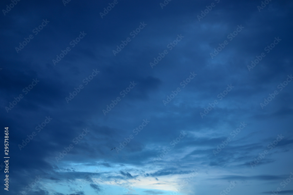 blue sky with cloud, dark blue cloud with white light sky background and midnight evening time