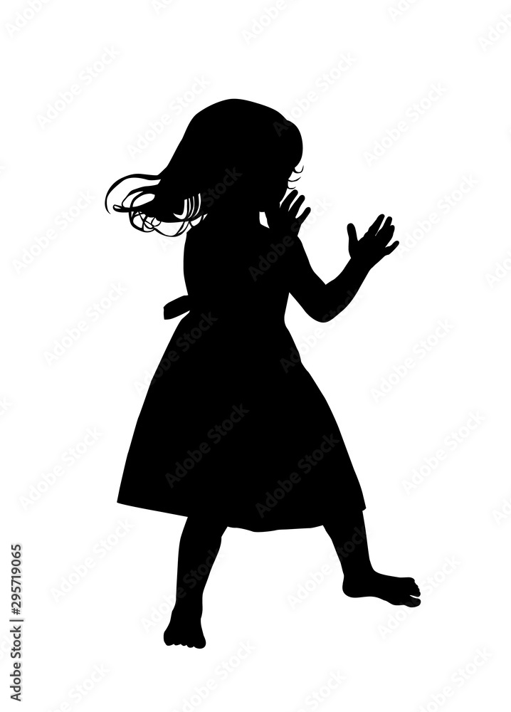 The silhouette of a little girl in a dress. Vector illustration