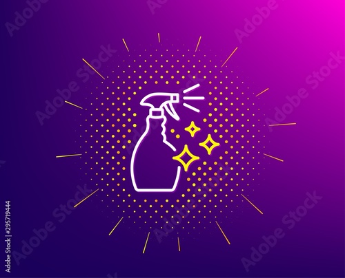 Cleaning spray line icon. Halftone pattern. Washing liquid or Cleanser symbol. Housekeeping equipment sign. Gradient background. Washing Cleanser line icon. Yellow halftone pattern. Vector