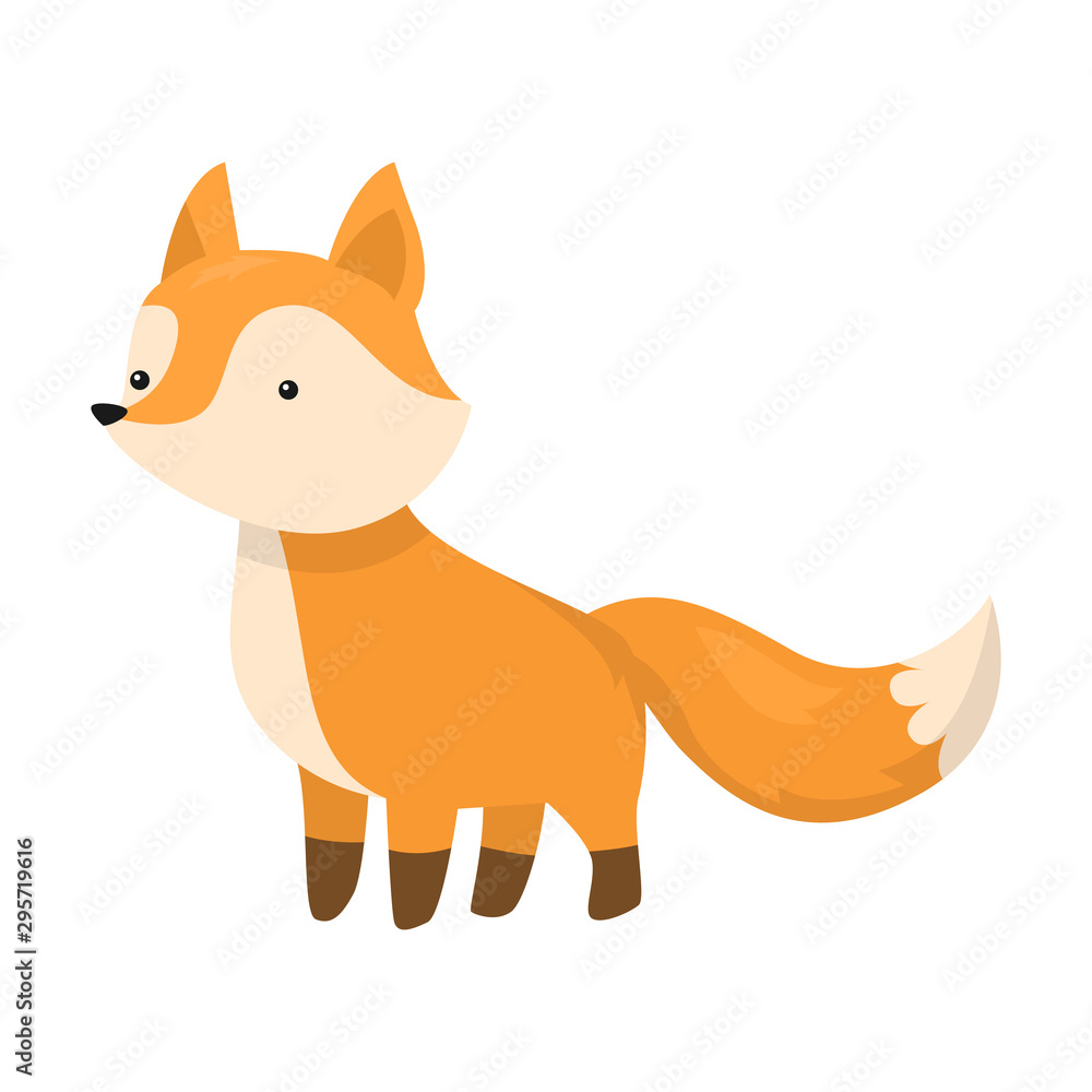 Cute fox is standing on four legs. Vector illustration isolated on white background
