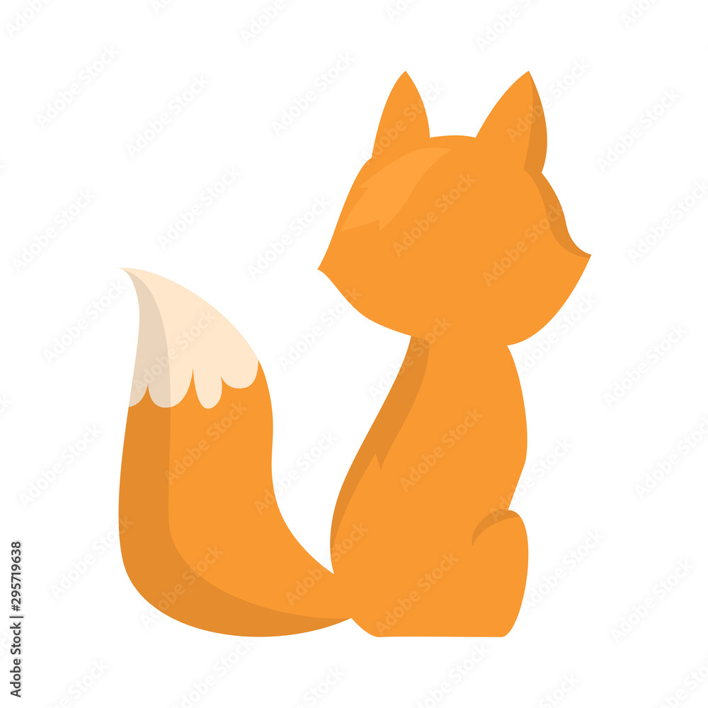 Obraz premium A cute red fox with a fluffy tail is sitting back. Vector illustration isolated on white background