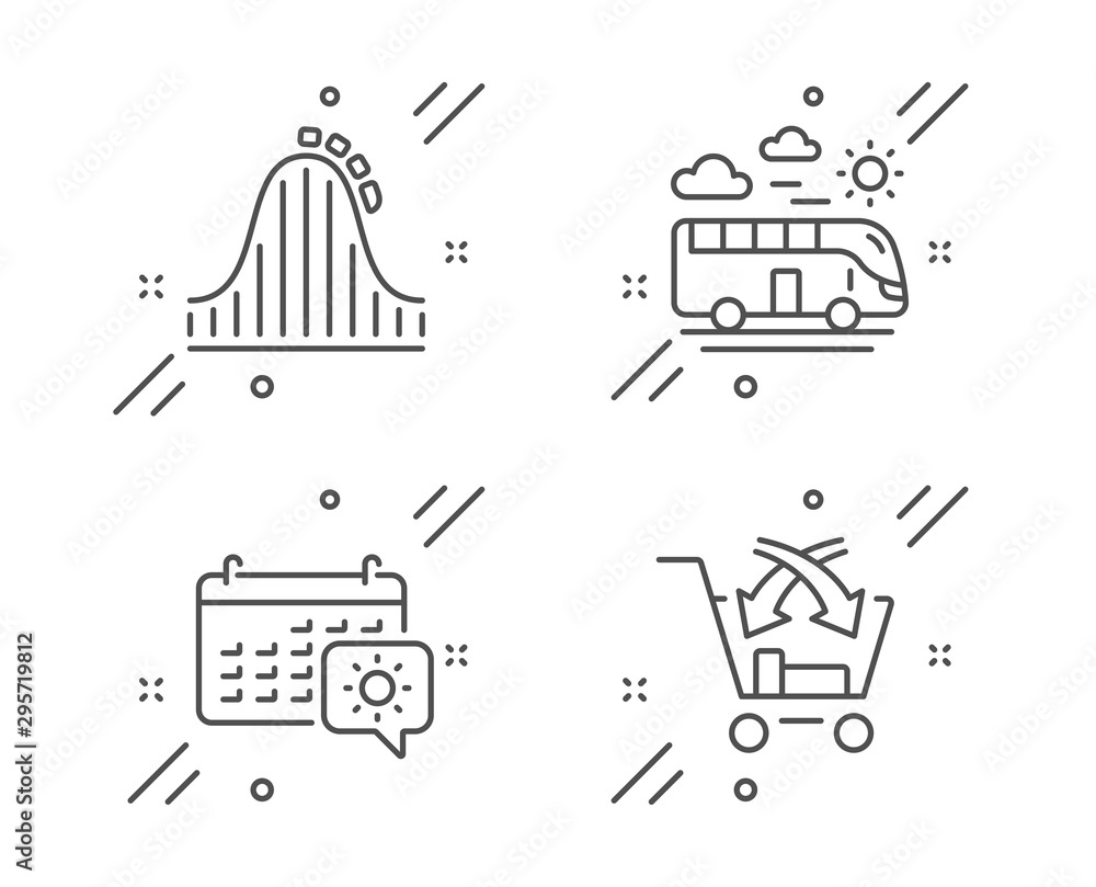 Roller coaster, Bus travel and Travel calendar line icons set. Cross sell  sign. Attraction park, Transport, Trip planning. Market retail. Holidays  set. Line roller coaster outline icon. Vector Stock Vector | Adobe