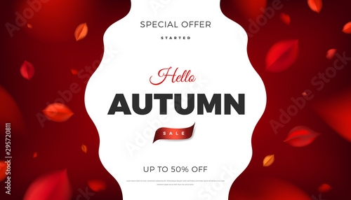 Autumn sale background, nature design elements with red leaves