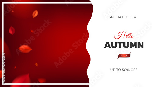 Autumn sale background, nature design elements with red leaves