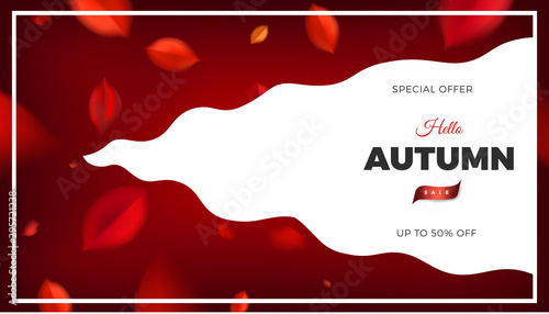 Autumn sale background, nature design elements with red leaves
