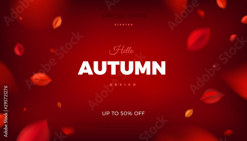 Autumn sale background, nature design elements with red leaves