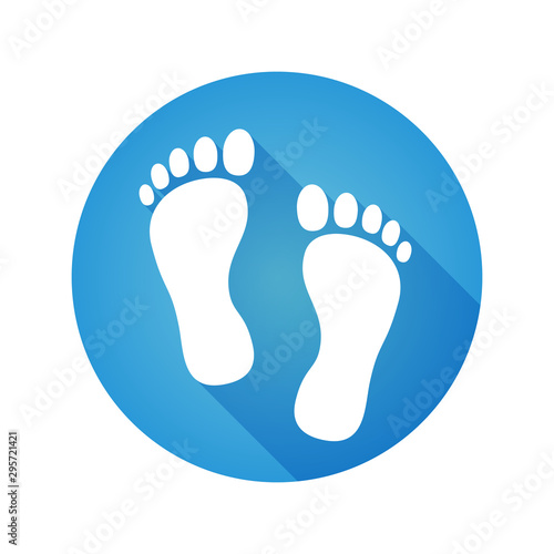 Human foot barefoot sole imprint icon blue button