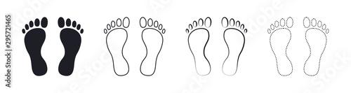 Human foot barefoot sole imprint icon set