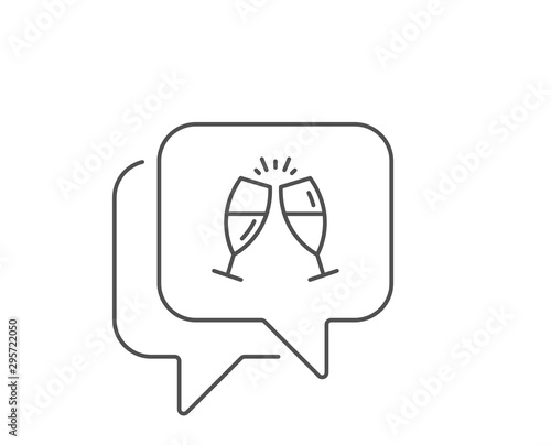 Champagne glasses line icon. Chat bubble design. Romantic celebration sign. Love chin-chin symbol. Outline concept. Thin line champagne glasses icon. Vector