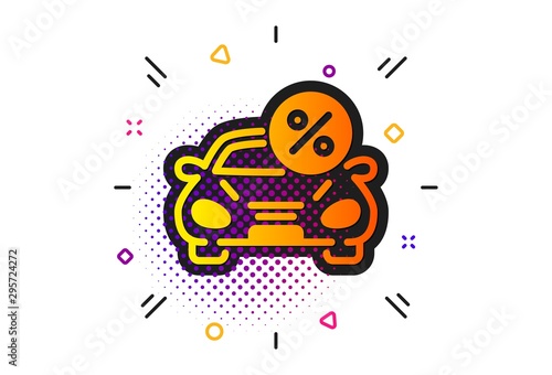 Transport loan sign. Halftone circles pattern. Car leasing percent icon. Credit percentage symbol. Classic flat car leasing icon. Vector