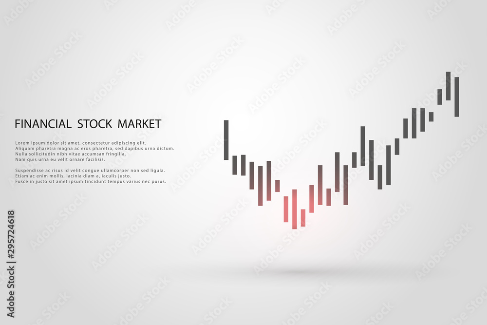 Stock market graph or forex trading chart for business and financial concepts, reports and investment on grey background.Japanese candles . Vector illustration