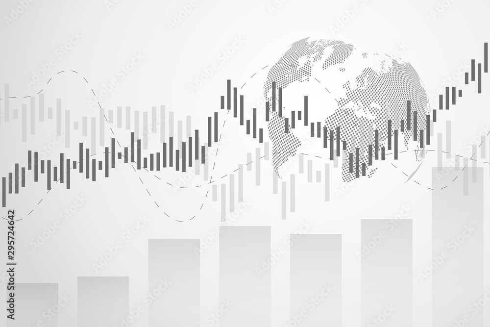 Stock market graph or forex trading chart for business and financial concepts, reports and investment on grey background.Japanese candles . Vector illustration