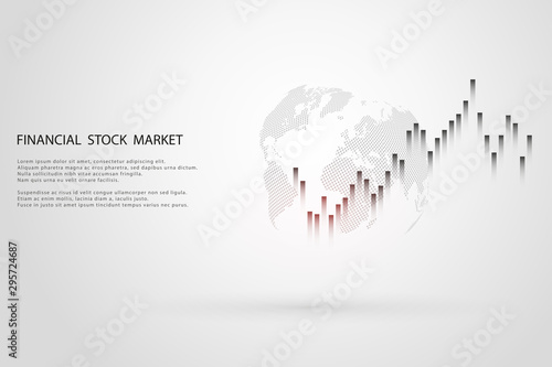 Stock market graph or forex trading chart for business and financial concepts, reports and investment on grey background.Japanese candles . Vector illustration