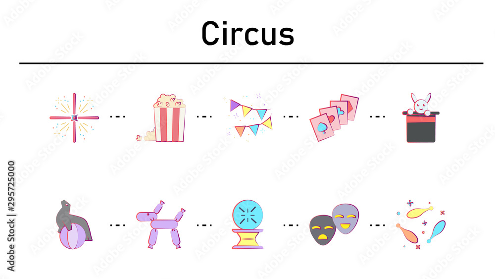 Circus simple concept flat icons set Circus simple concept flat icons set