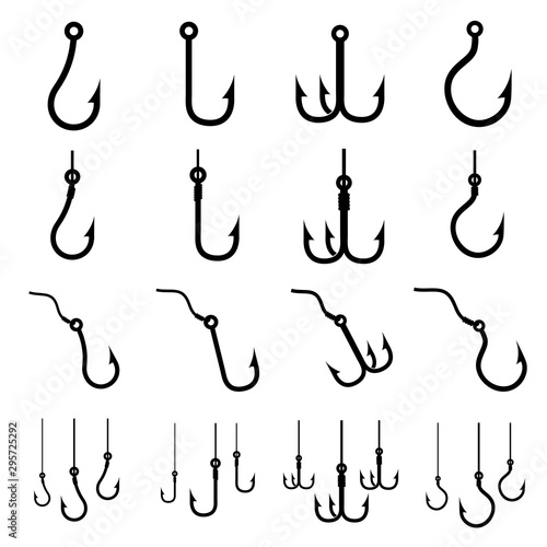 Fish hook set icon, logo isolated on white background