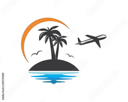 Palm tree icon of summer and travel logo vector illustration