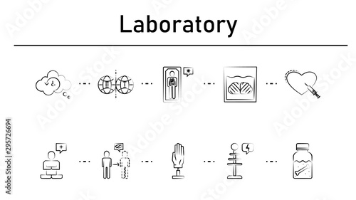 Laboratory simple concept icons set. Contains such icons as precognition, parallel world, cryonics, brainwashing, reanimation