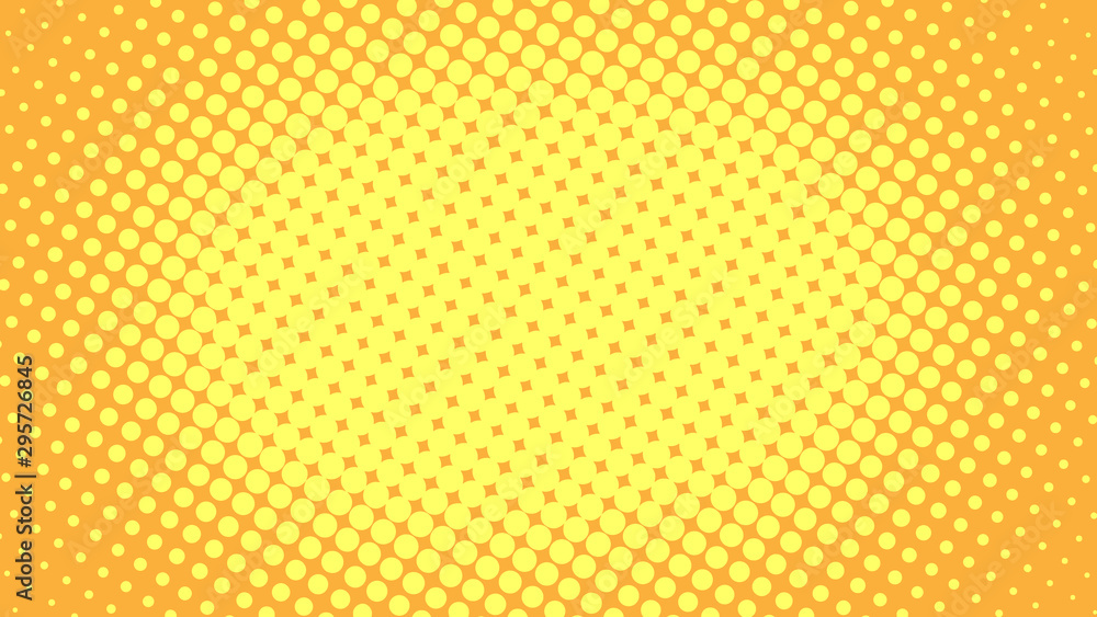 Bright Yellow and orange pop art retro background with halftone dots in comic style, vector illustration eps10