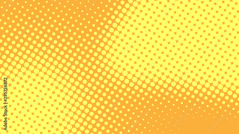 Yellow and orange pop art background with halftone dots desing in retro comic style