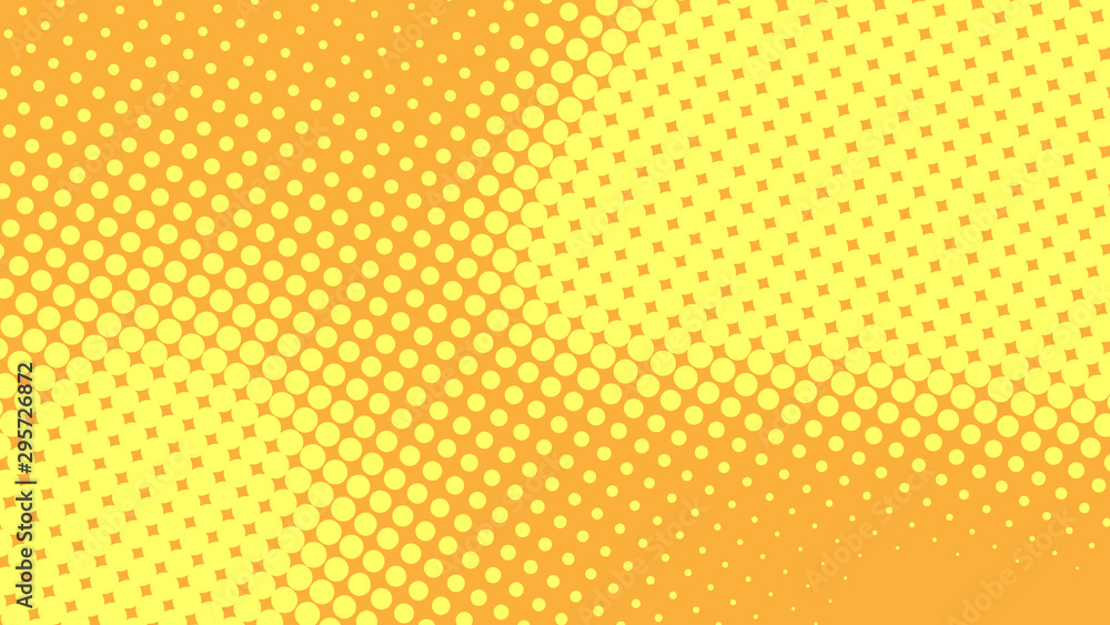 Yellow and orange pop art background with halftone dots desing in retro comic style Yellow and orange pop art background with halftone dots desing in retro comic style