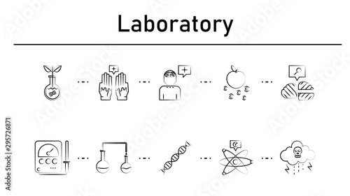 Laboratory simple concept icons set. Contains such icons as transgenic, psychic surgery, psychogenesis, gravitons, neural
