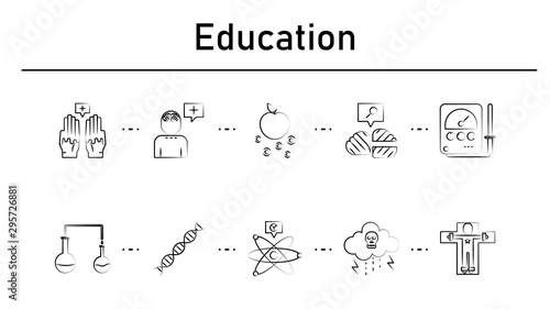 Education simple concept icons set. Contains such icons as psychic surgery, psychogenesis, gravitons, neural, radionics