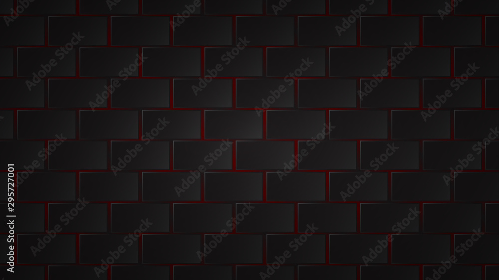 Fototapeta Abstract dark background of black rectangle tiles with red gaps between them