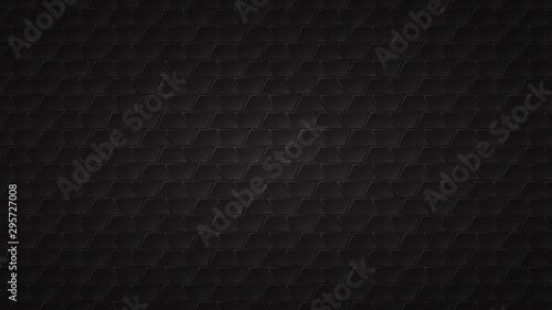 Abstract dark background of black trapezium tiles with gray gaps between them
