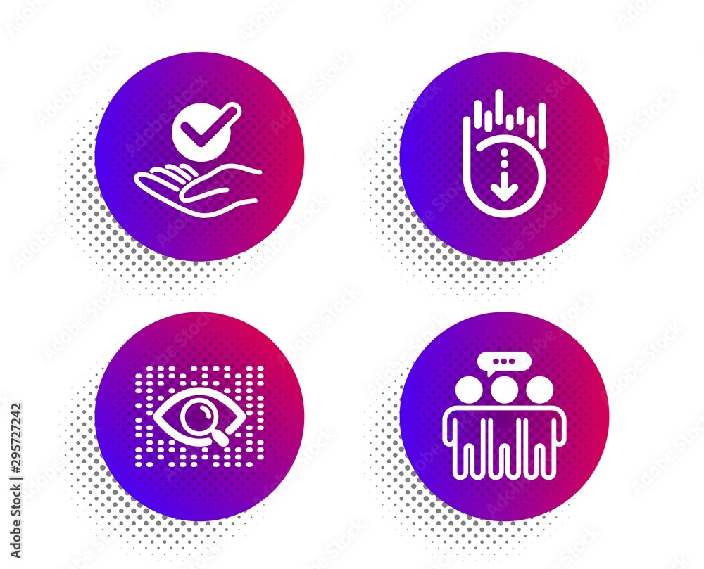 Artificial intelligence, Approved and Scroll down icons simple set. Halftone dots button. Employees group sign. Find data, Verified symbol, Swipe screen. Collaboration. Technology set. Vector Artificial intelligence, Approved and Scroll down icons simple set. Halftone dots button. Employees group sign. Find data, Verified symbol, Swipe screen. Collaboration. Technology set. Vector