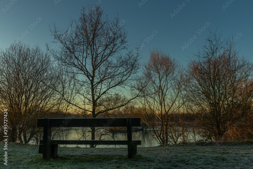 Winter in the Park, lake and bench