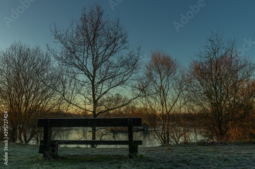 Winter in the Park  lake and bench