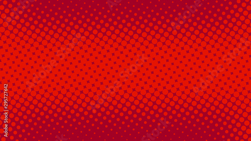 Red and crimson pop art background with halftone dots in retro comic style, template for design
