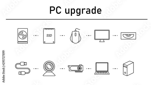 PC upgrade simple concept icons set.