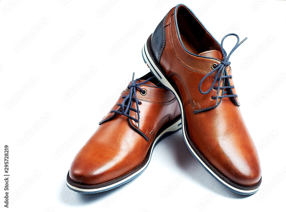 luxurious male brown and blue leather shoes isolated on a white luxurious male brown and blue leather shoes isolated on a white
