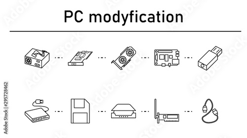 PC modification simple concept icons set.