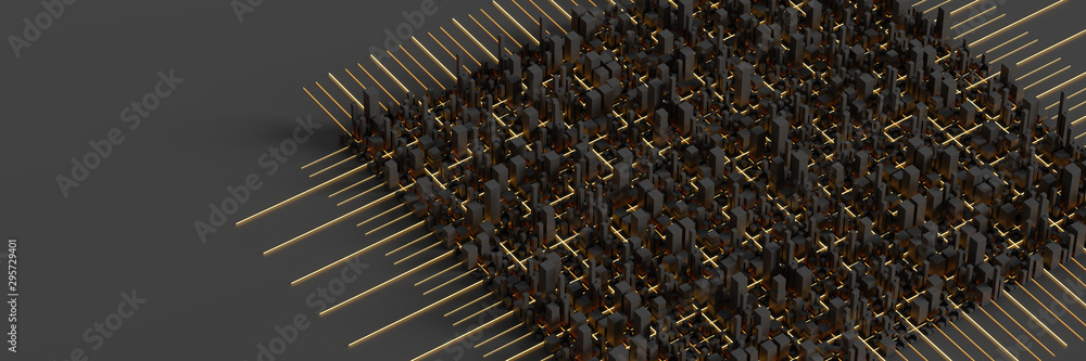 Fototapeta premium Techno mega city; urban and futuristic technology concepts, original 3d rendering