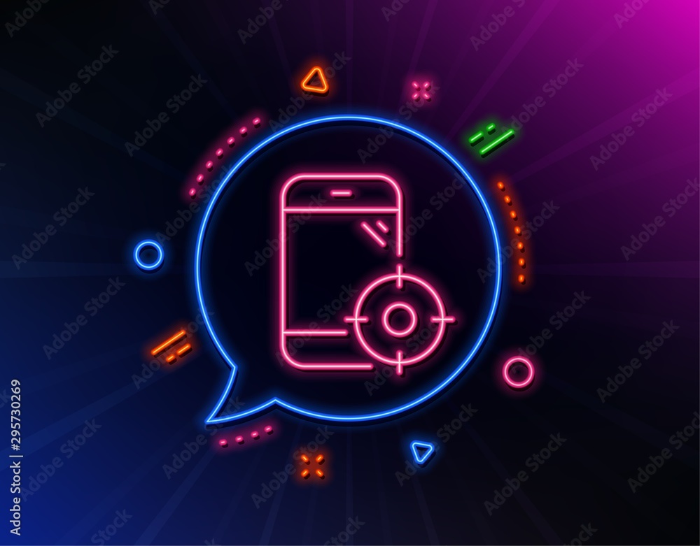 Seo phone line icon. Neon laser lights. Smartphone targeting sign. Traffic management symbol. Glow laser speech bubble. Neon lights chat bubble. Banner badge with seo phone icon. Vector Seo phone line icon. Neon laser lights. Smartphone targeting sign. Traffic management symbol. Glow laser speech bubble. Neon lights chat bubble. Banner badge with seo phone icon. Vector
