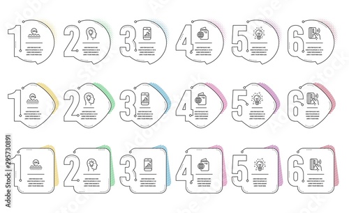 Idea head, Uv protection and Idea line icons set. Infographic timeline. Graph phone, Contactless payment and Travel passport signs. Lightbulb, Skin cream, Creativity. Mobile statistics. Vector