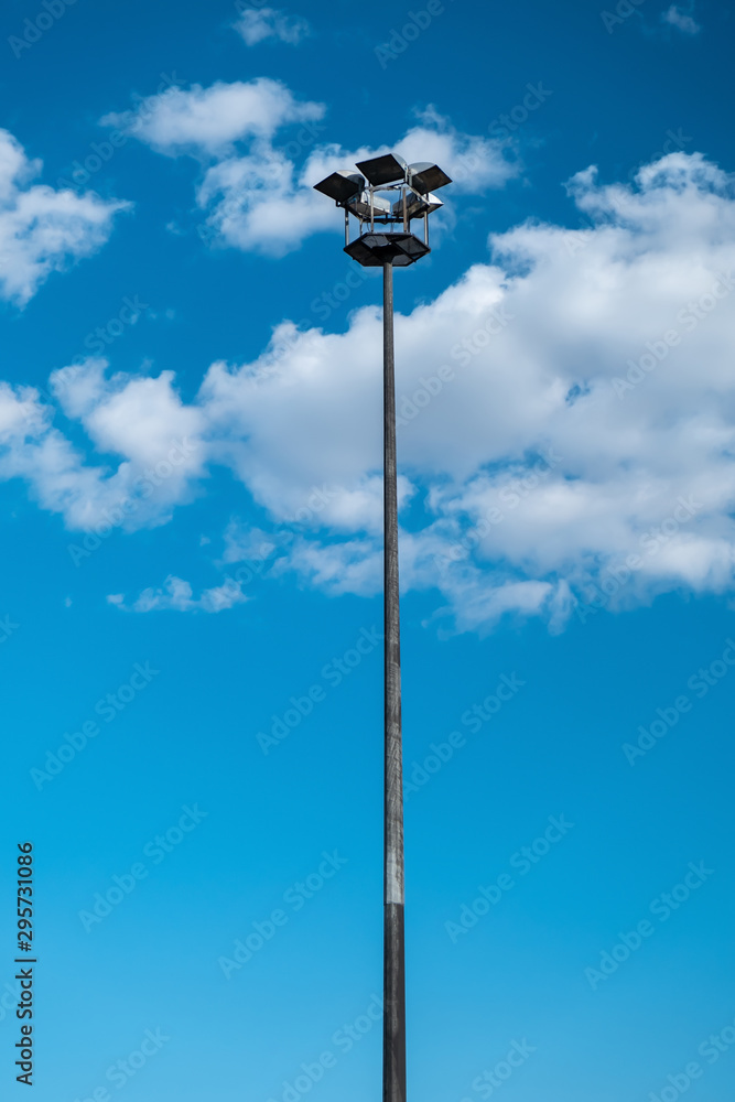 Street light pole, galvanized steel stadium or park lamp pole, electricity or steel industry photo