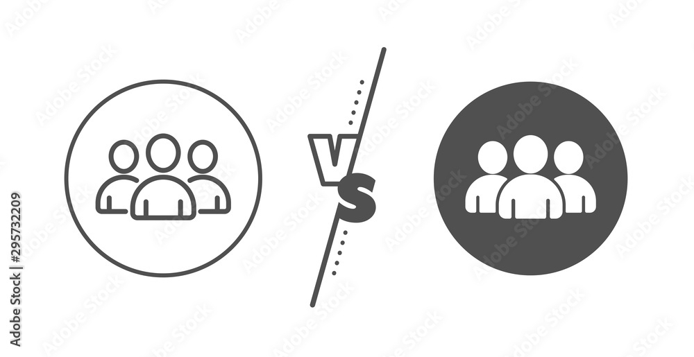 Users or Teamwork sign. Versus concept. Group line icon. Person silhouette symbol. Line vs classic group icon. Vector Users or Teamwork sign. Versus concept. Group line icon. Person silhouette symbol. Line vs classic group icon. Vector