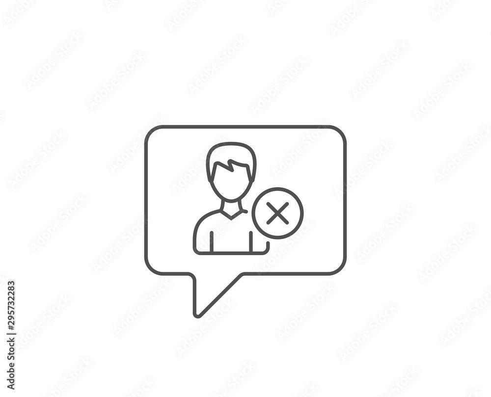 Remove User line icon. Chat bubble design. Profile Avatar sign. Male Person silhouette symbol. Outline concept. Thin line remove account icon. Vector Remove User line icon. Chat bubble design. Profile Avatar sign. Male Person silhouette symbol. Outline concept. Thin line remove account icon. Vector