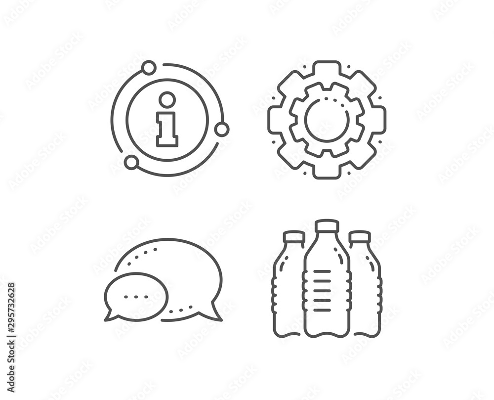 Water bottles line icon. Chat bubble, info sign elements. Still aqua drink sign. Liquid symbol. Linear water bottles outline icon. Information bubble. Vector Water bottles line icon. Chat bubble, info sign elements. Still aqua drink sign. Liquid symbol. Linear water bottles outline icon. Information bubble. Vector